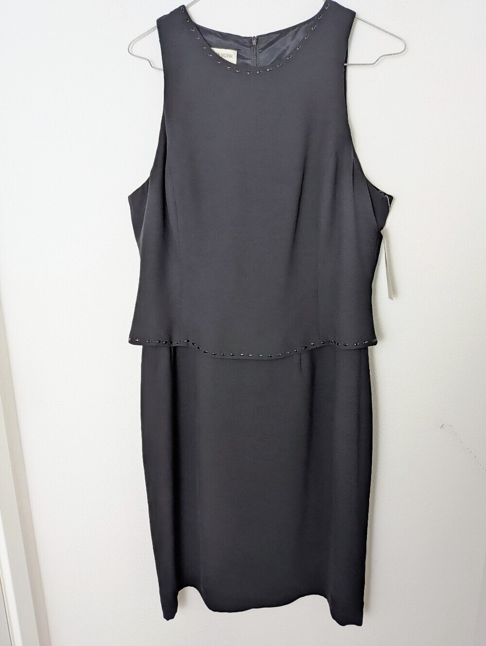 New Jones New York Black Lined Sleeveless Sheath Dress Size 12 Layered Cocktail